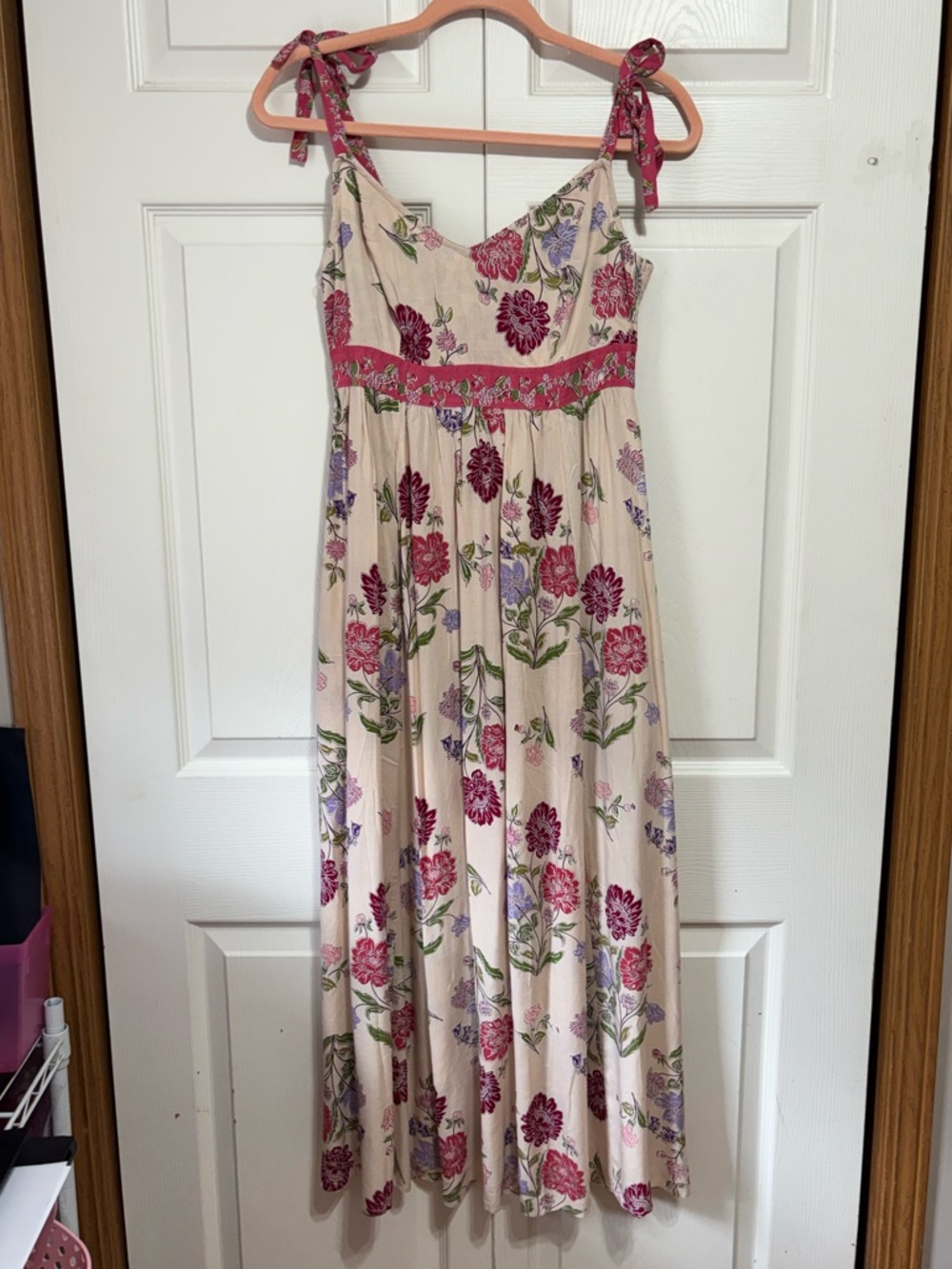 Floral Tie-Shoulder Maxi Dress in Cream and Pink